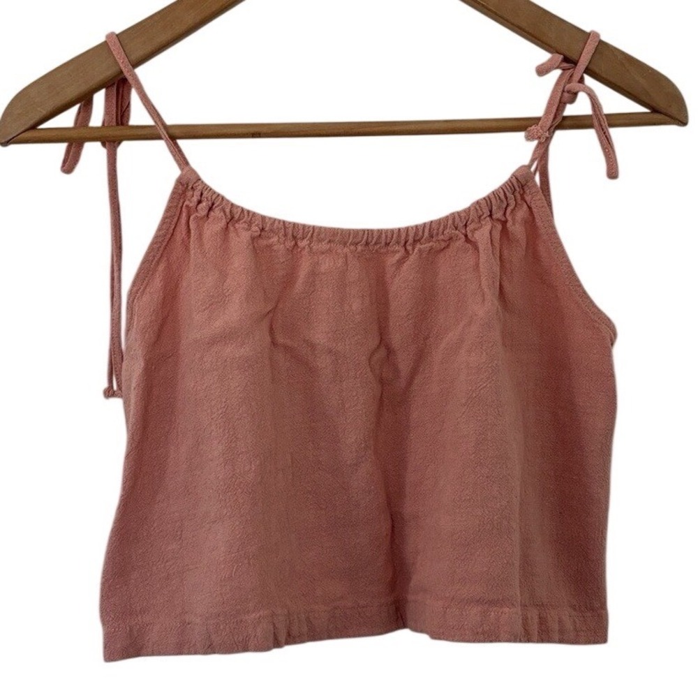 LA Hearts Women's Adorable Stylish Peach Textured Tie Shoulder Crop Top Small